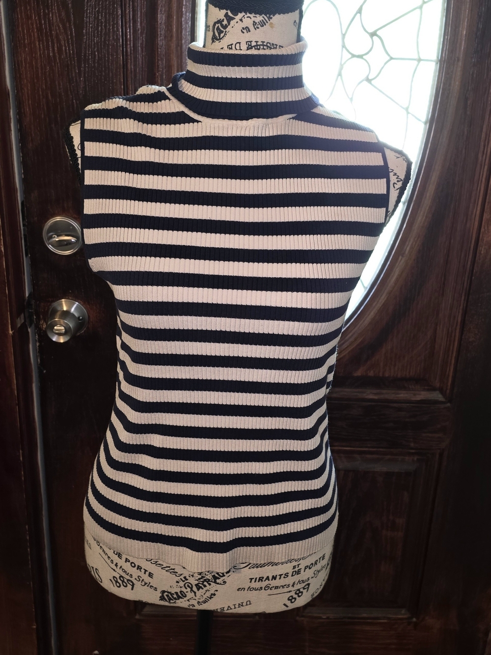 C Concept's Sleeveless Turtleneck Striped Tank Top - Navy & White XL